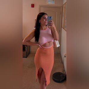 Vibrant Pink and Orange Midi Dress